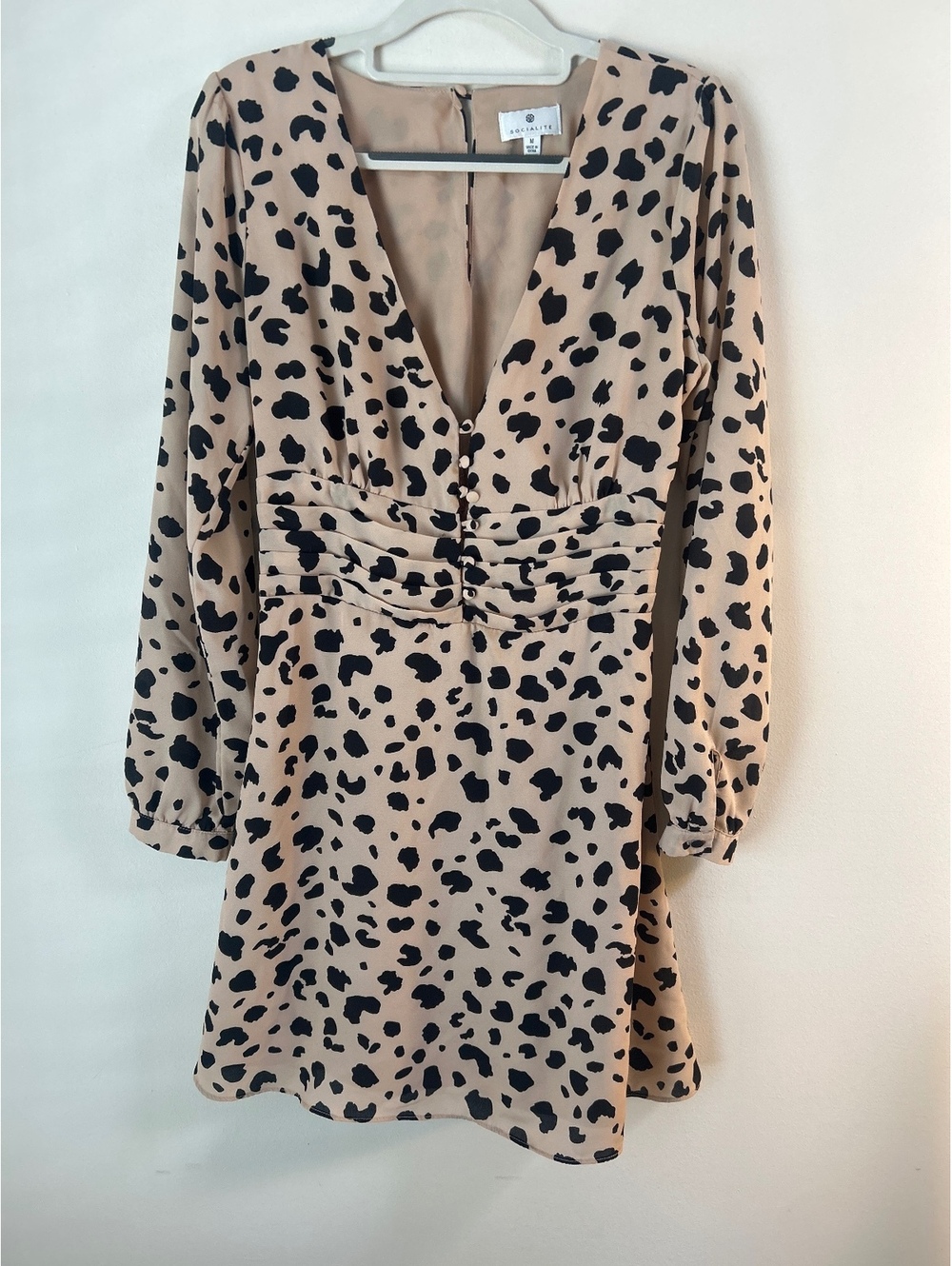 Socialite Beige and Black Leopard Print Long Sleeve Dress Medium